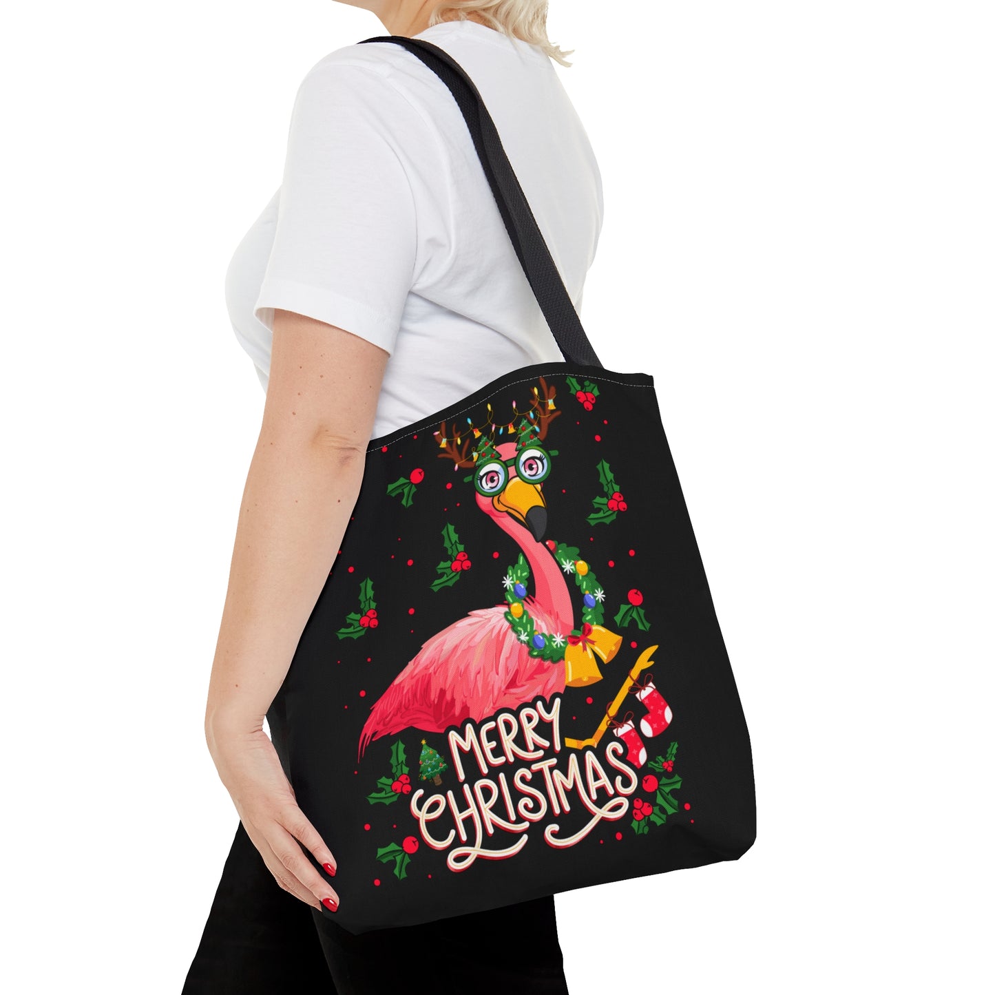 Merry Christmas Flamingo Tote Bag (AOP)