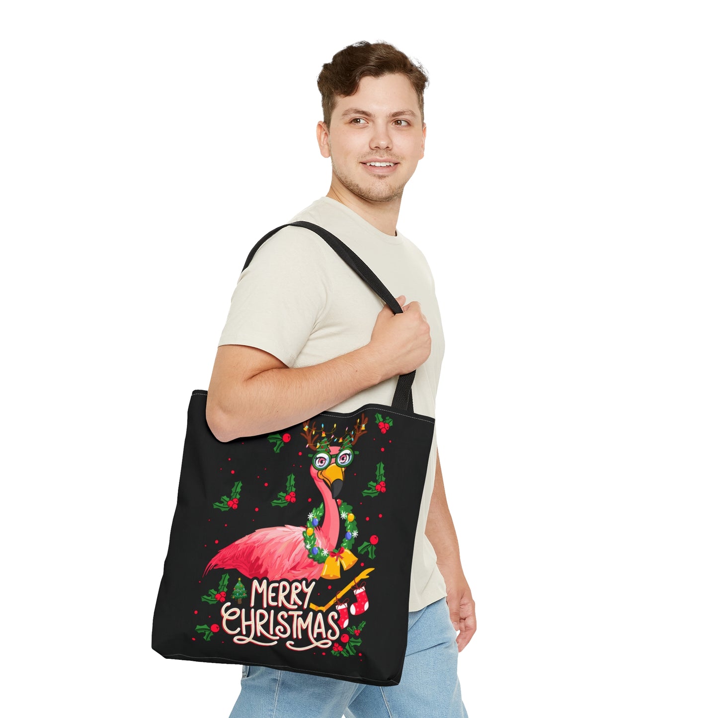 Merry Christmas Flamingo Tote Bag (AOP)